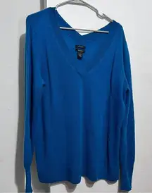 Halogen blue teal 100% cashmere cardigan oversize wide vneck sweater : Box L01: