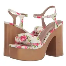 BETSEY JOHNSON Mandee Floral Platform Chunky Platform Block Heel Sandal Size 7.5