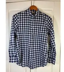 J Crew Gingham Shirt Women XS Check Blue White Lightweight Classic Preppy Church