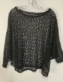 Mechant Women's Fishnet Overlay Top In Black Size M