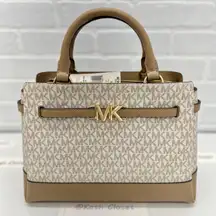 Michael Kors Camel Multi Reed Large Belted Satchel Purse