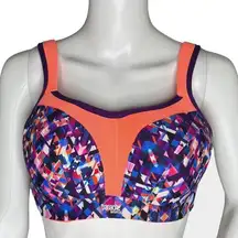 Panache Sports Bra Women 34E Orange Blue Kaleidoscope Workout Casual Athleisure