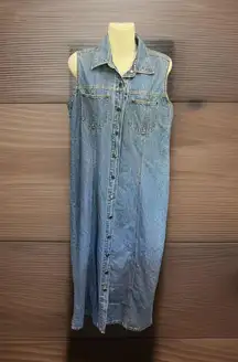 Kyoto Kasuals Size Large Denim Jean Button Up Dress Sleeveless Cowgirl Western..