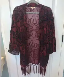 Umgee Red & Black Burnout Velvet Kimono