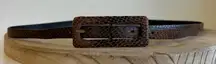 Vintage 90s Thin Skinny Brown Vegan Leather Rectangle Buckle Belt Size S/M