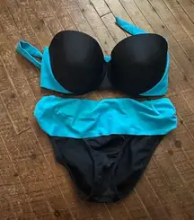 Venus halter tie blue & black colorblock 8/DD bikini set