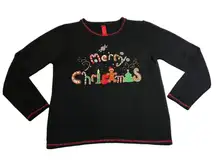 Women's Merry Christmas Crewneck Pullover Knit Sweater Size Medium Holidays