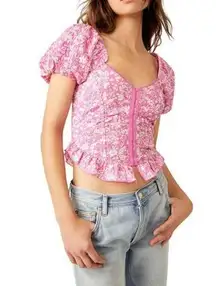 Free People Oh Baby Lace Crop Top In Pink Combo Size L