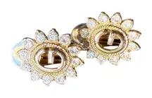 Vintage Givenchy Gold Tone Clip-On Earrings with Clear Rhinestones (0775)