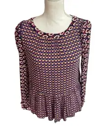 Anthropologie Maeve S Floral Abstract Cheyenne Peplum Long Slv Blouse Top Color