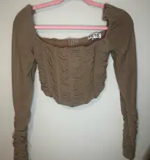 Elegant Tan Ruched Crop Top