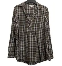 Aglow | Maternity Grey or Green Plaid Flannel Top Medium