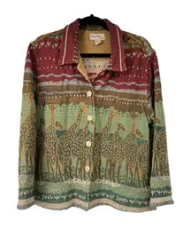 Vintage Resort Wear North Giraffe Print‎ Tapestry Button Up Shacket