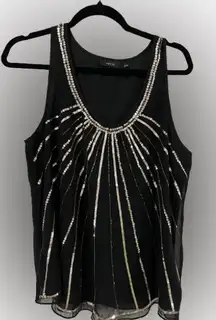 Apt. 9 Black and Silver Gold Sequin Sleeveless Tank Top Sz L