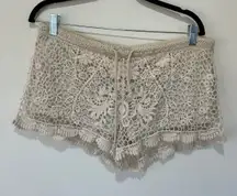 Nabee lace crochet shorts sheer lined cream size M boho festival
