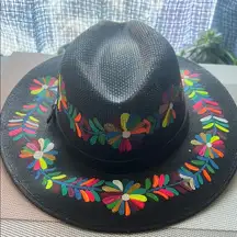 Black Floral Painted Hat