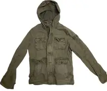 Fossil 54 Army Green Utility Hooded Jacket Size M Medium Pockets Snaps