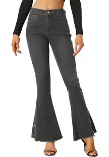 Allegra K retro Flared Stretch High Rise Dark Wash black Denim Jeans Large NWT