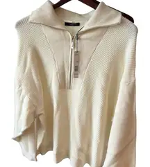 Tahari Women's 3X Ivory Full Zip‎ Collared Sweater Long Sleeve Casual