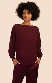 Trina Turk Halima Maroon Relaxed Wool Long Sleeve Pullover Sweater Size S