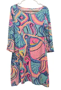 Lilly Pulitzer Edna Mosaic Print Long Sleeve Beach Cotton Shift Dress Size S