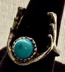 Ring - size 6 - silver tone stainless steel w/turquoise blue color stone - cute antler detail - New. Never worn. Smoke free home.