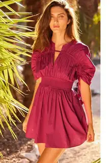 Misa Los Angeles Camila Cinched Mini Dress Orchid Cotton Poplin Womens Size XS