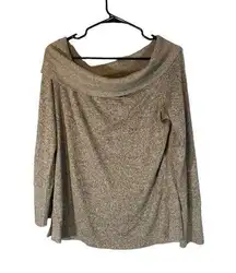 Sinuous Beige Cowl Wide Neck Long Sleeve Split Sides Knit Sweater Women Sz S