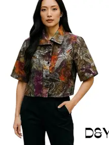 D & Y Metallic Silver Purple Cropped Jacket Size S