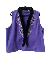 Bob‎ Mackie Wearable Art Purple Embroidered Vest Fur Trim Size 1X