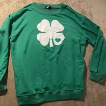 St. Patrick's Day Shirt Womens XL Spadehill Green Clover Heart Long Sleeve Top