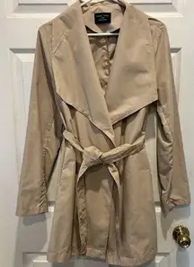 Trench Coat Jacket Large Double Breasted Tie Close Pockets Tan Beige