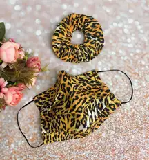 Leopard Print 100% Cotton Face Mask With Matching Scrunchies