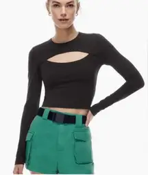 Aritzia TNA Women’s Size XL‎ Long Sleeve Cutout Tee Black Sporty Mad Max Fitted