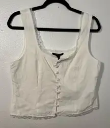 Forever 21 White Button-Up Tank Top
