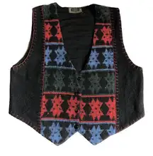 Western Blanket Vest Wool Blend Retro Vtg Southwestern Medium Aztec Buttons