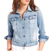 Womens Lucky Brand Dixie Embroidered Back Patch Denim Jean Jacket - Sz S