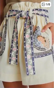 Anthropologie Annaleigh Cream Ivory Embroidered High Waisted Shorts L Large