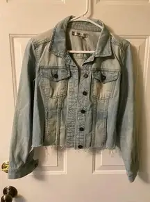 NWOT  Distressed leopard print cropped Jean Jacket size XS