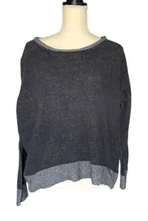 Eileen Fisher Organic Cotton XS Gray Striped Pullover Sweater Long Sleeve