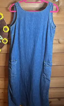 Vintage Liz Claiborne Cargo Pocket Maxi Dress High Neck Sleeveless Denim Jean
