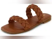 NWOT Cushionaire Vicki Wide Width Camel Braided Double Strap Sandal Slip on