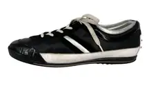 Tods Driving Sneakers Black White Metallic Leather Lace-Up Size 38/8