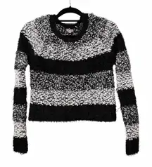 Eyeshadow Black and White Striped Eyelash Popcorn Crewneck Crop Sweater Size S