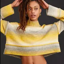 Pilcro‎ by Anthropologie  Cropped Mock Neck Sweater in Yellow & Gray Ombre Large