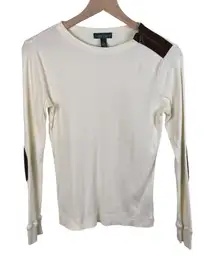 Vintage LRL Lauren Jeans Co Ralph Lauren Ribbed Elbow-Patch Top Size Small Ivory