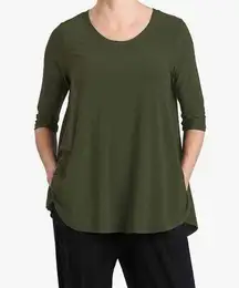 IC BY Connie K Green A-Line Stretch Half Sleeve High-Low Knit Top Size L