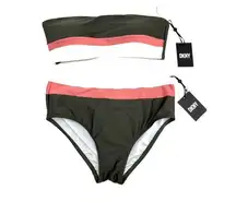 DKNY Bandeau Top High Waist Bottom Swim Bikini Set Large / XL NWT