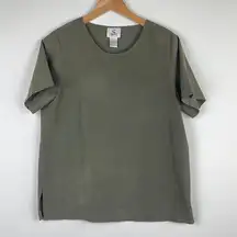 Sporty Savvy Olive Green Suede Texture Women's Top - Size L