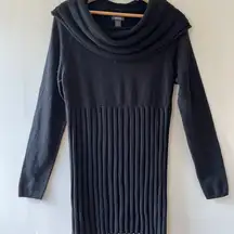 Kenneth Cole Sz S Black Cowl Neck Empire Waist Pleated Knit Sweater Mini Dress